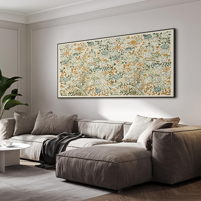 SIGNWIN 24"x46" Extra Large Framed Wall Art Vintage Botanical Floral with Golden and Teal Leaves, Elegant Nature Illustration for Home Living Room Bedroom Decor (Frame Assembly Required)