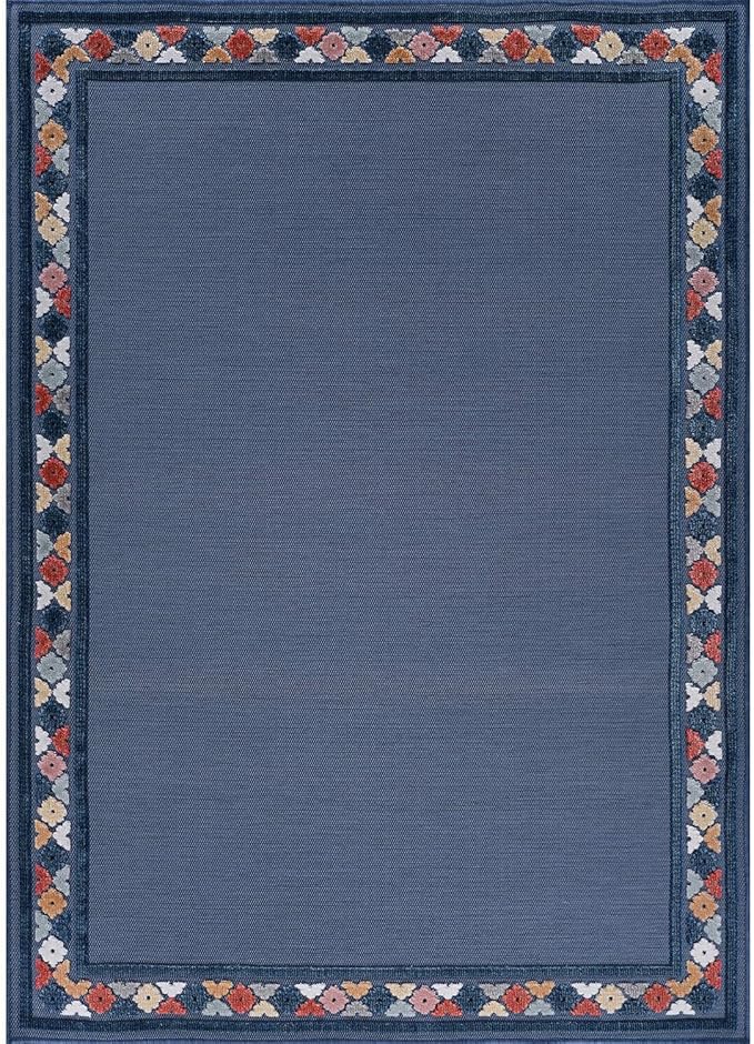 Beverly Rug Outdoor Rug 8x10 Modern Bordered Area Rugs for Indoor and Outdoor Patio Easy to Clean Non Shedding Living Room Porch Garden Washable Outside Carpet (8 x 10 Blue)
