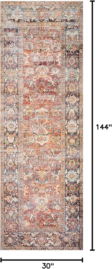 Loloi Layla Collection LAY-02 Spice/Marine 2'-6" x 12'-0" .13" Thick Runner Rug, Soft, Durable, Vintage Inspired, Distressed, Low Pile, Non-Shedding, Easy Clean, Printed, Living Room Rug