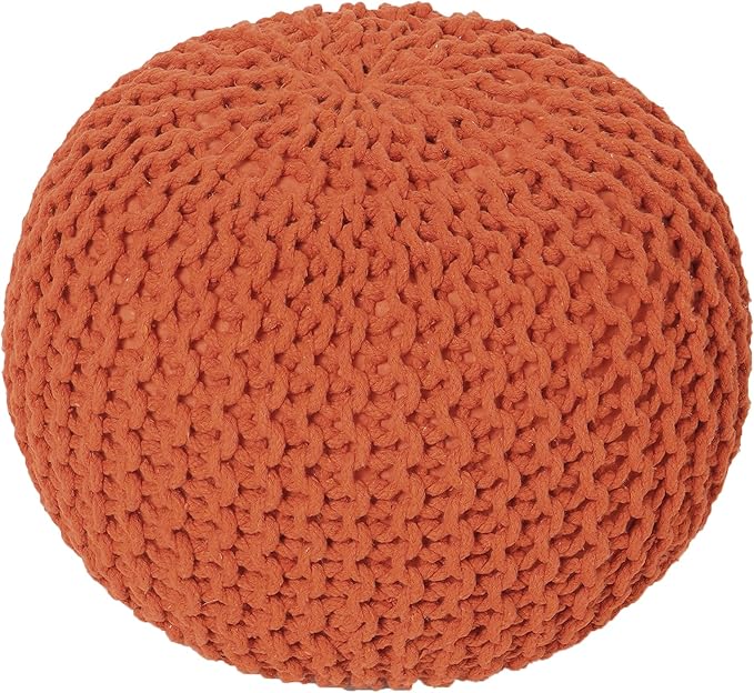 REDEARTH Round Pouf Ottoman - Hand Knitted Cable Boho Poof - Pouffe Circular Footrest for Living Room - Bedroom - Patio - 100% Cotton (19.5"x19.5"x14") - Burnt Orange