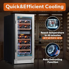Ca'Lefort 15 Inch Wine Fridge, 28 Bottle Wine Cooler Refrigerator, 40-65°F Wine Refrigerator Glass Door, 3 LED Dual Zone Wine Fridge, Built-in or Freestanding Fridge for Home/Bar/Kitchen (3.0 cu.ft)