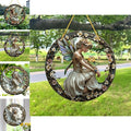 Flower Fairy Garden Decorations Angel Wing Christmas Halloween Deco Statue Art Elf Sculpture Hanging Craft for Outdoor Yard Courtyard Lawn Patio Window Acrylic Ornament Home Gift (B,S: 6*6 IN)