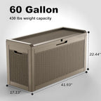 Vixzen 60 Gallon Outdoor Deck Box,Lockable Resin Waterproof Storage Box,UV Resistant,Weather Resistance,Outside Storage Bin for Gardening Tools,Pool Supplies,Gray