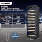 200 Bottle Upgrade Wine Cooler Refrigerator - 24 Inch Large Capacity Wine Fridge Built-In Freestanding, with Quiet Compressor, Professional Temperature Control & Wine Cellar - Black