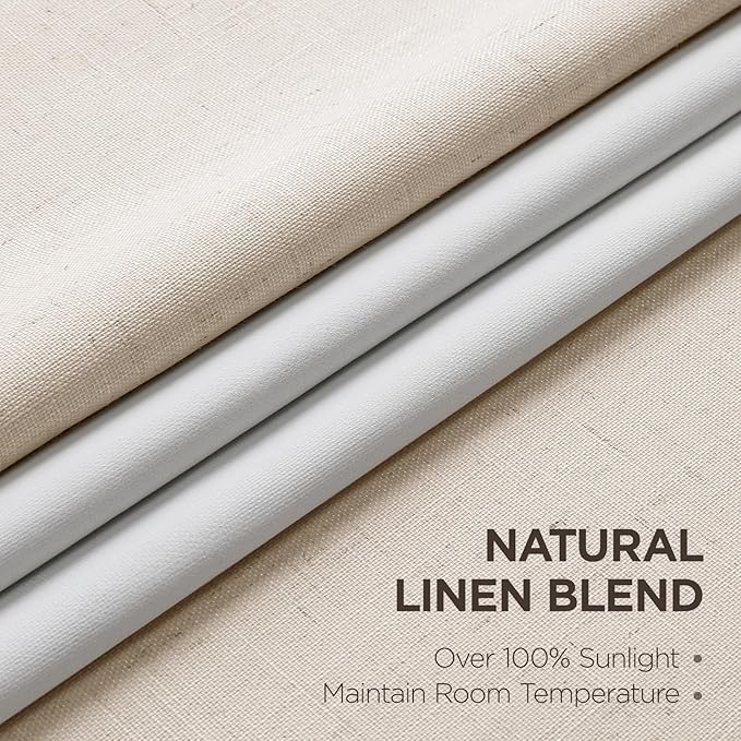 Joydeco Pinch Pleated Linen Curtains Darkening Drapes for Bedroom, 100% Blackout Drapes 96 inches Long 2 Panels Heat Blocking Curtains(Ecru,40'' Wx96'' L)
