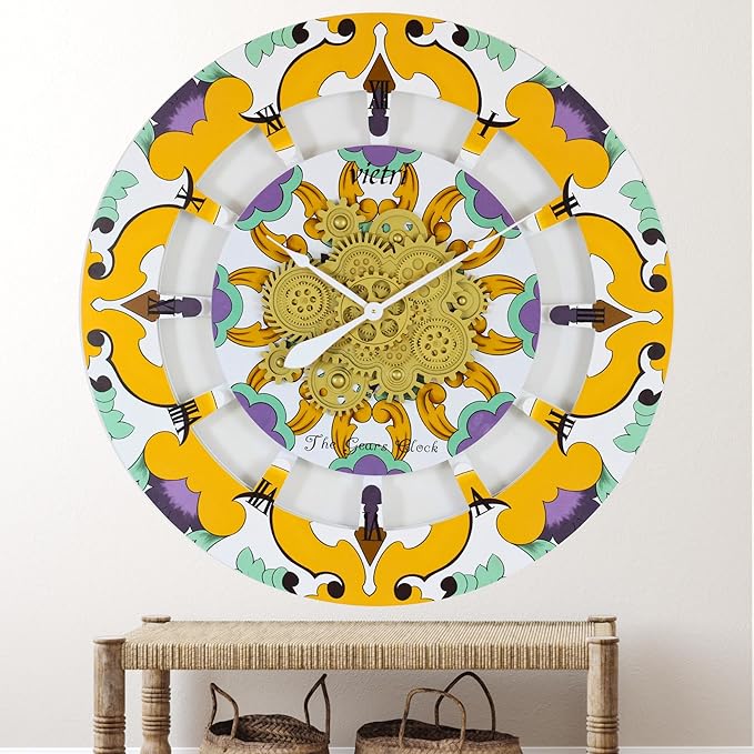 The Gears Clock Wall Clock Italy Collection with Moving Gears (Vietri, 36 inch Round)