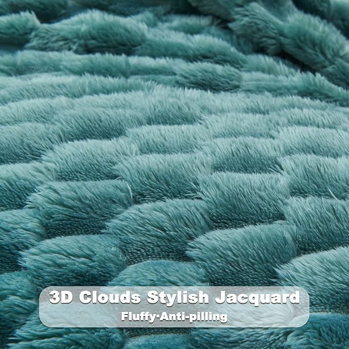 NEWCOSPLAY Super Soft King Blanket Light Teal Premium Silky Flannel Fleece 3D Clouds Stylish Jacquard Lightweight Bed Blanket All Season Use 350GSM (Light Teal, King(90"x110"))