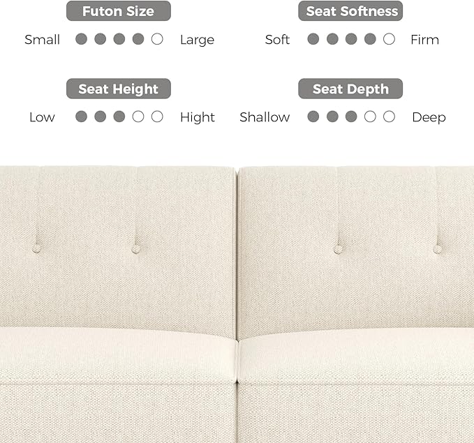 89” Futon Sofa Bed, Linen Comfy Futon Couch Bed with 2 Square Pillows, Convertible Sleeper Sofa with Adjustable Backrest& Armrests, Modern Loveseat Sleeper for Living Room, Bedroom, White