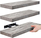 Sorbus Floating Shelves for Wall, Bathroom Shelves Wall Mounted for Kitchen, Bedroom, Bathroom Storage Over Toilet, Hanging Book Shelf for Wall Home Decor Living Room (Gray, 3 Pack)