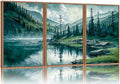 Tinonedraw Large Nature Forest Framed Canvas Wall Art Set, Boho Mountains Calming Lake Wall Decor, Green Pine Trees Artwork, Northern Wilderness Art Painting for Living Room Bedroom Office 16"x24"x3