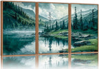 Tinonedraw Large Nature Forest Framed Canvas Wall Art Set, Boho Mountains Calming Lake Wall Decor, Green Pine Trees Artwork, Northern Wilderness Art Painting for Living Room Bedroom Office 16"x24"x3