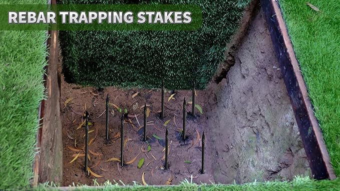 16 inches Ground Rebar Stakes (16 pcs) Heavy Duty Metal Spikes for Concrete Timber Garden Plant, Long Straight Steel Stakes for Tent, 3/8" Thickness Ground Anchors with Chisel Point End, Black