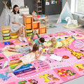 Kids Rugs for Playroom Bedroom Classroom Nursery, Non-Slip and Washable Rugs for Children Toddlers Girls, Educational and Fun Rug Carpets with ABC Alphabet Animals Shapes, 7x10, Pink