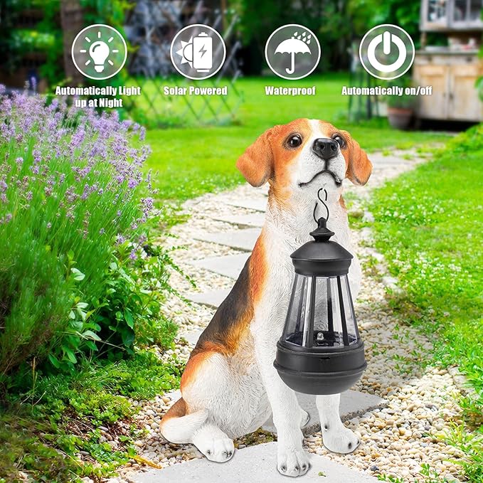 Solar Dog Statue Outdoor Decor - Beagle Dog Statue With Solar Lights for Patio, Lawn & Garden, Housewarming Gift