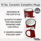 DISCOUNT PROMOS Custom Ceramic Campfire Coffee Mugs 13 oz. Set of 100, Personalized Bulk Pack - Perfect for Tea, Espresso, Cappuccino, Hot Cocoa - Red