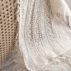 Sutuo Home Crochet Boho Curtain 63 Inches Length, Sheer Lace Handmade Tassels Knitted Window Treatment Vintage Rustic Bohemian Farmhouse Drape for Bedroom Rod Pocket 1 Panel 59" W x 63" L, Beige Wave