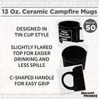 DISCOUNT PROMOS Custom Ceramic Campfire Coffee Mugs 13 oz. Set of 50, Personalized Bulk Pack - Perfect for Tea, Espresso, Cappuccino, Hot Cocoa - Black