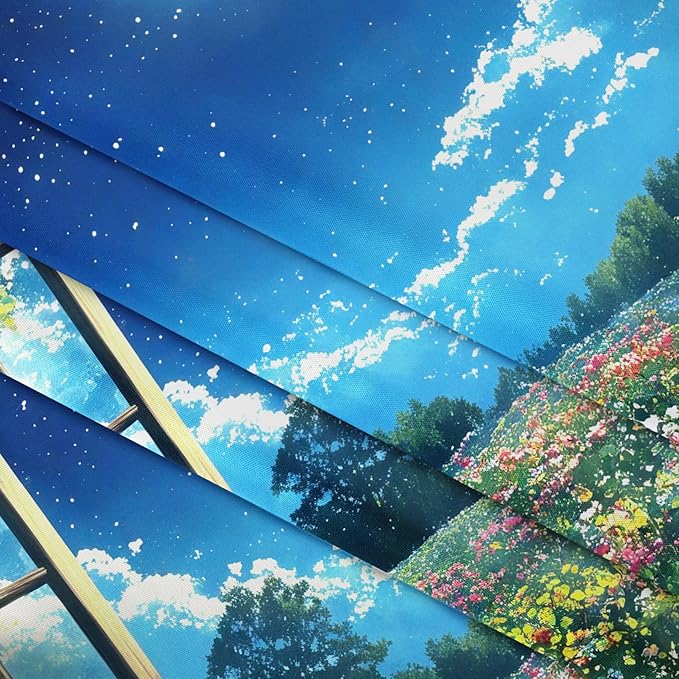 LB Wildflower Moon Tapestry, Window Forest Plant Green Leaf and Garden Colorful Floral Wall Tapestry for Bedroom, Night Sky Wall Art for Living Room Dorm Home Decor Ready to Hanging, 48 x 36 Inches
