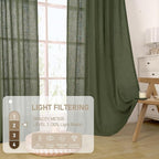 LAMIT Olive Green Linen Curtains 84 inch Length, Soft Linen Textured Light Filtering Semi Sheer Panels with Bronze Grommet for Bedroom/Living Room, 2 Panels, 34 x 84 Inch