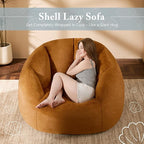 Giant Bean Bag Swivel Chair for Adults - Comfy Plush Round Shell Soft Accent Chaise Lounge Indoor Chair, Oversized Cozy Floor Sofa for Living Room, Bedroom & Game Rooms, Orange