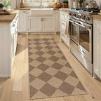 Lahome Checkered Easy Jute Runner Rug, 2x6 Kitchen Mats for Floor Non Slip Washable Entryway Runner, Checkerboard Nature Indoor Outdoor Carpet for Hallway 6ft Entry