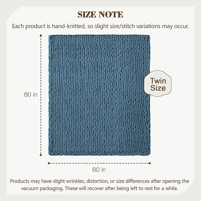 Carriediosa Chunky Knit Throw Blanket 60" X 80" Twin, 100% Hand Made Large Chenille Loop Yarn Soft Fluffy Throws for Couch Sofa Bed, Big Crochet Cozy Heavy Thick Cable Woven Blankets, Lyons Blue