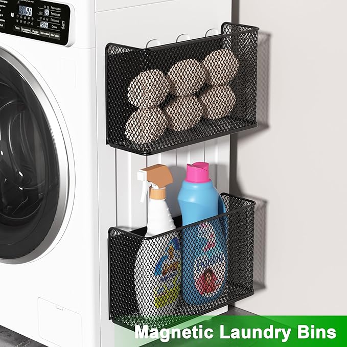 Magnetic Baskets Shelf Bins Organizer Holder Storage Rack Containers for Fridge, Whiteboard, Locker - Home Kitchen Laundry Office School
