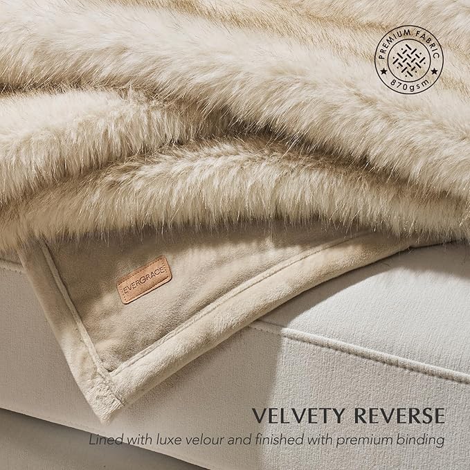 Luxury Faux Fur Throw Blanket, Soft Fluffy Faux Mink Blankets for Bed, Couch, Sofa, Thick Cozy Plush Warm Fur Throws with Reversible Velvet, Tipped Golden Fox, 60"x80"