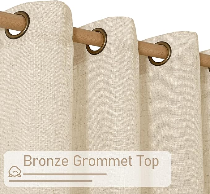 LAMIT Short Linen Curtains 40 Inch Length for Kitchen, Semi Sheer Light Filtering Window Curtains Farmhouse Boho Bronze Grommet Panels for Cafe/RV Camper, Linen, 2 Panels, 34 x 40 Inch