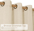 LAMIT Semi Sheer Linen Curtains for Living Room, 80 Inch Length Light Filtering Panels Bronze Grommet Faux Linen Textured Window Drapes for Bedroom/Porch, Linen, 52 x 80 Inch, 2 Panels