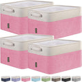 BALEINE 4 Pack Fabric Storage Bins for Shelves, Linen Storage Baskets for Organizing, Decorative Closet Bins for Clothes, Home (Pink, 12"x8"x8")