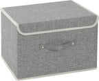 Storage Boxes, Collapsible Storage Bins with Lids, Cotton and linen cloth Storage Baskets with Handle, for Books, Closet, Bedroom, Home, 15x9.8x9.8 in, Grey
