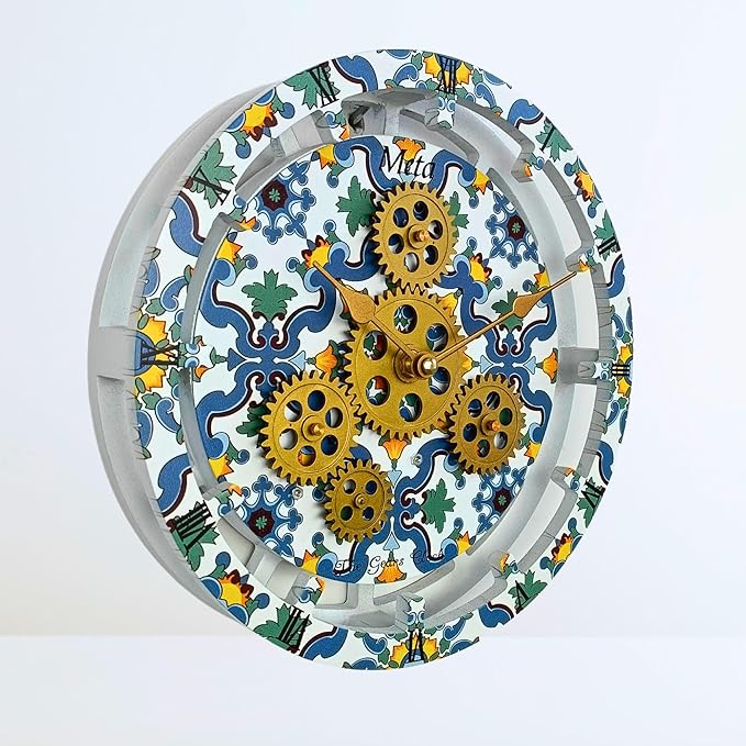 The Gears Clock Wall Clock Italy Collection with Moving Gears (Meta, 10 inch Round)