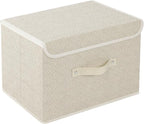 Storage Boxes, Collapsible Storage Bins with Lids, Cotton and linen cloth Storage Baskets with Handle, for Books, Closet, Bedroom, Home, 15x9.8x9.8 in, Grey and Beige