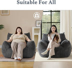 Giant Plush Bean Bag Chair for Adults with Armrests - Oversized Comfy Grey Beanbag Lounge Lazy Floor Sofa Accent Chair for Living Room, Bedroom & Dorm, Cozy Fluffy Single Cloud Mini Couch