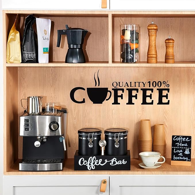Yangbaga 2 x 63OZ Stainless Steel Coffee Canisters with Handle Shelf, Airtight Locking Clamp & Scoop, Food Storage Jars for Kitchen