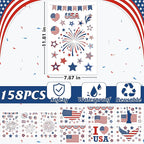 158 Pcs 4th of July Window Clings, 9 Sheets Patriotic Window Clings Decals, Watercolor Double-Sided American Flag Stars Firework Window Stickers for Independence Day Parade Veterans Memorial Day Decor