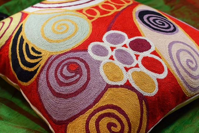Hilma Al Klint Red Pillow Cover Modern Red Pillowcase Abstract Chair Cushion Accent Throw Pillowsham Mid Century Chair Cushions Hand Embroidered Wool Size 18x18