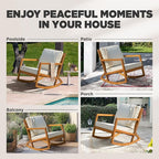 IDZO Club Rocking Chair 500lbs Capacity with Inclined Backrest, Thick Foam Cushion, Solid Acacia Wood Rocker for Patio, Backyard, Balcony, Porch