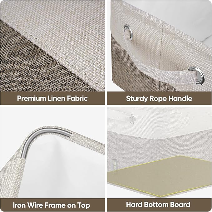 BALEINE 4 Pack Fabric Storage Bins for Shelves, Linen Storage Baskets for Organizing, Decorative Closet Bins for Clothes, Home (Brown, 12"x8"x8")