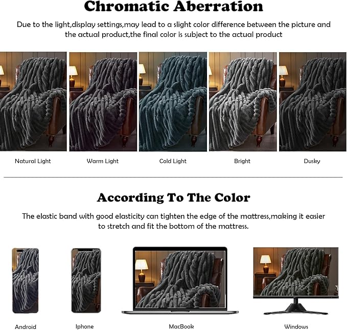 NEWCOSPLAY Faux Fur Twin Blanket Grey 3D Ribbed Plush Thick Warm Blanket for Couch Sofa Bed 850GSM (Grey Ribbed, Twin(60"x80"))