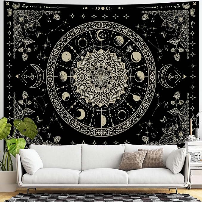 Lunerfex Mandala Moon Tapestry Boho Tapestry for Bedroom Black Tapestries Wall Hanging Living Room Wall Art and Home Decor 44x60