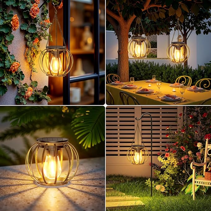 KOOPER Solar Lanterns Outdoor Waterproof, 4 Pack Upgraded Bronze Metal Hanging Solar Lights Outdoor Lanterns, Brighter Auto On/Off Outdoor Hanging Lantern for Yard Patio Pathway Porch Garden Decor