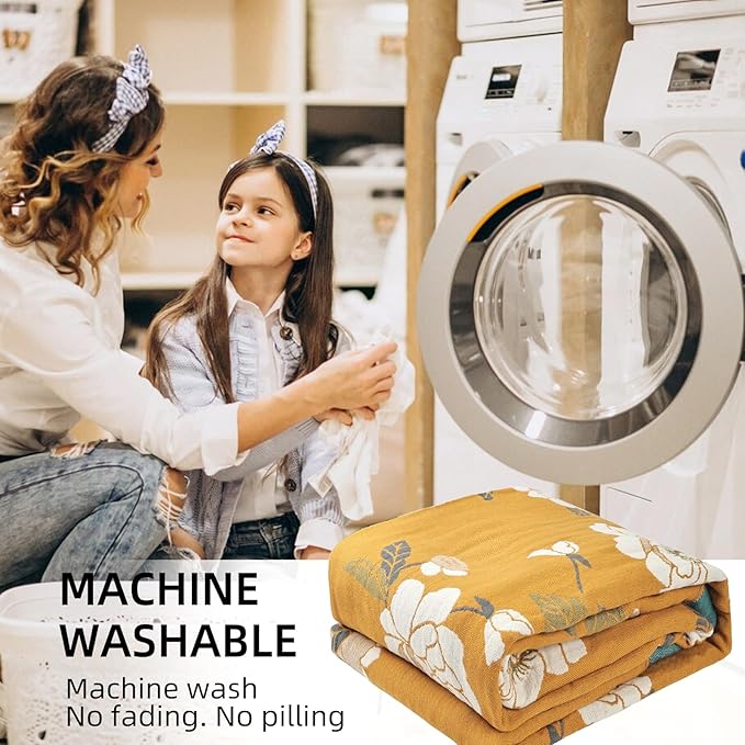 Boho Throw Blanket for Bed - 100% Pure Cotton Ultra Soft Rustic Quilt - Farmhouse Decor Bed Blankets, All Season Rustic Throw for Sofa Couch Chair(91''x 98'', Flower Branch 2)