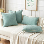 MIULEE Pack of 2 Couch Throw Pillow Covers 18x18 Inch Aqua Green Farmhouse Decorative Pillow Covers with Stitched Edge Soft Chenille Solid Dyed Spring Pillow Covers for Sofa Bed Living Room