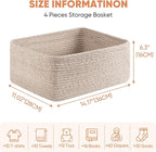 OIAHOMY 4 Pack 14.17*11.02*6.3IN Storage Baskets for Organizing Shelves, Woven Rope Baskets for Organizing Books, Clothes, Decorative Basket for Living Room, Nursery, Bedroom, Gift Basket, Brown