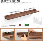 Fun Memories Picture Ledge Shelves Set of 2, 36 Inch Rustic Wall Mounted Floating Shelves with Lip for Home Storage and Décor in Bathroom, Kitchen, Nursery, Bedroom, Living Room, Walnut