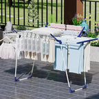 APEXCHASER Clothes Drying Rack, Foldable Gullwing Laundry Rack for Indoor Outdoor, 10pcs Clips with Bag, Collapsible Space-Saving Drying Rack for Clothes Towels Dolls, White
