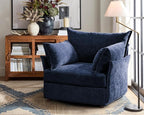 Oversized Accent Chair, Upholstered Modern Sofa Chair with Removable Backrest & Detachable Cover, 24.5" Deep Seat Large Reading Armchair for Living Room Bedroom Office - Chenille Blue Set of 1