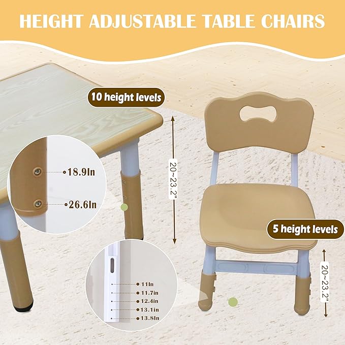 Kids Table and 2 Chairs Set with Graffiti Desktop, Toddler Furniture Set, Non-Slip Table Children Study Desk, Dining Table, Height Adjustable Desk, Painting Desktop for Kids (23.6x23.6Inch)